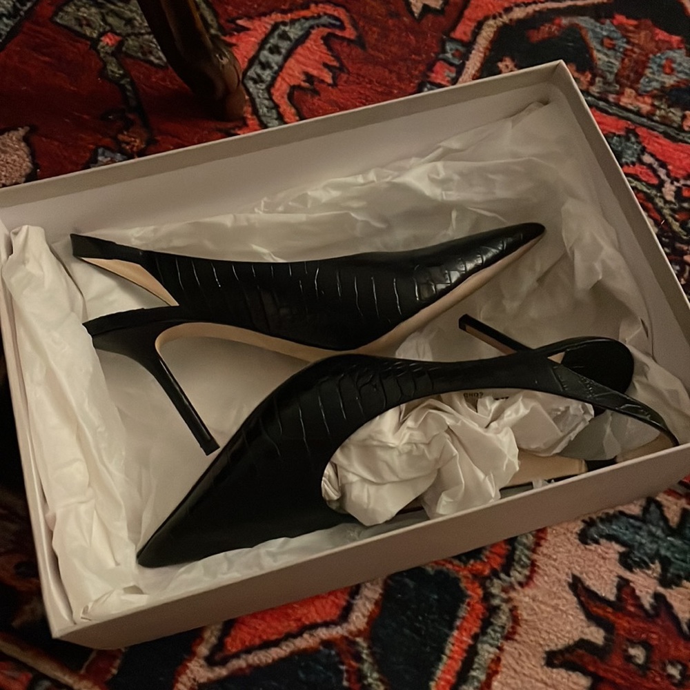 LNWB Navy Croc Embossed Leather Jimmy Choo Slingback Heels - Picture 4 of 7